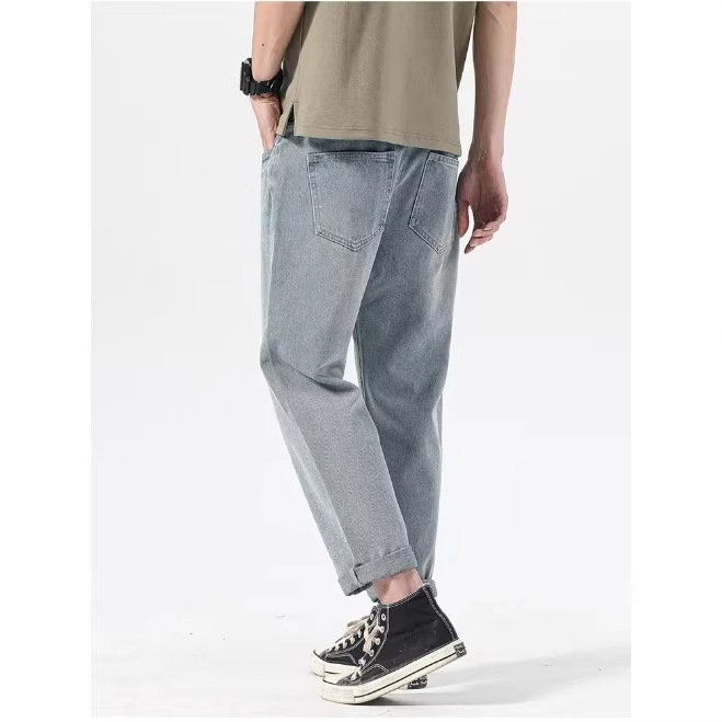 2026 Spring and Autumn New Korean Style Slim Fit Cropped Jeans for Men, High-Quality Youth Petite 9/10 Length Pants