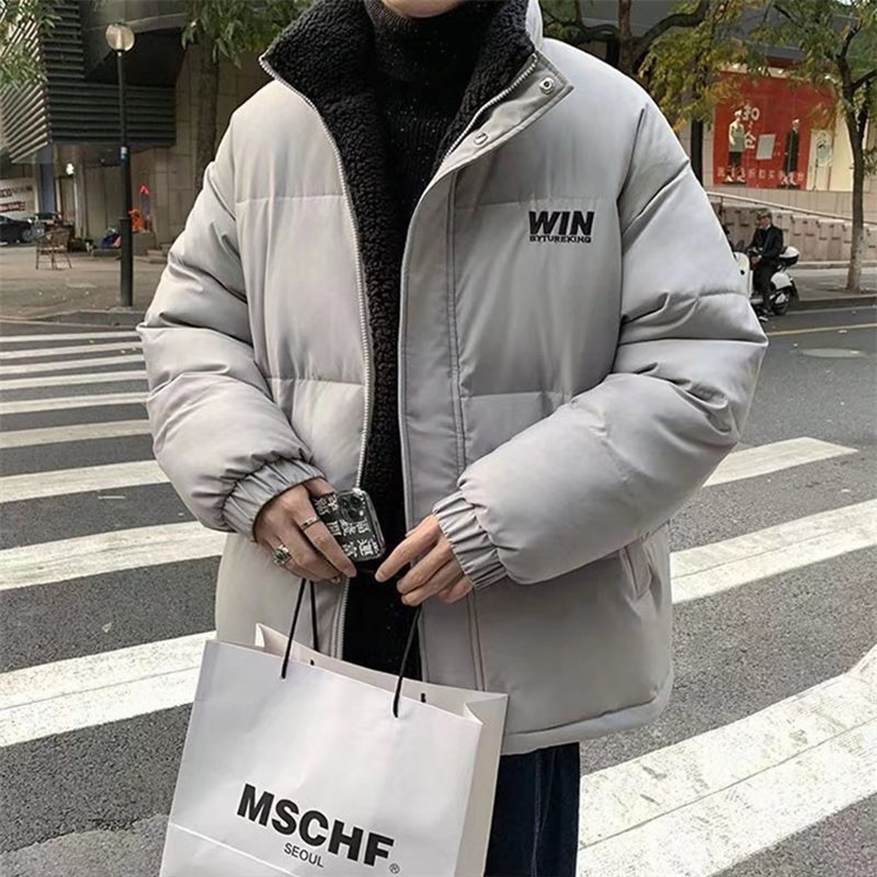 Invierno forrada de lana engrosada de doble cara de Cachemira abrigo de algodón acolchado de los hombres de Hong Kong estilo de moda abrigo de pan suelto pareja abrigo casual