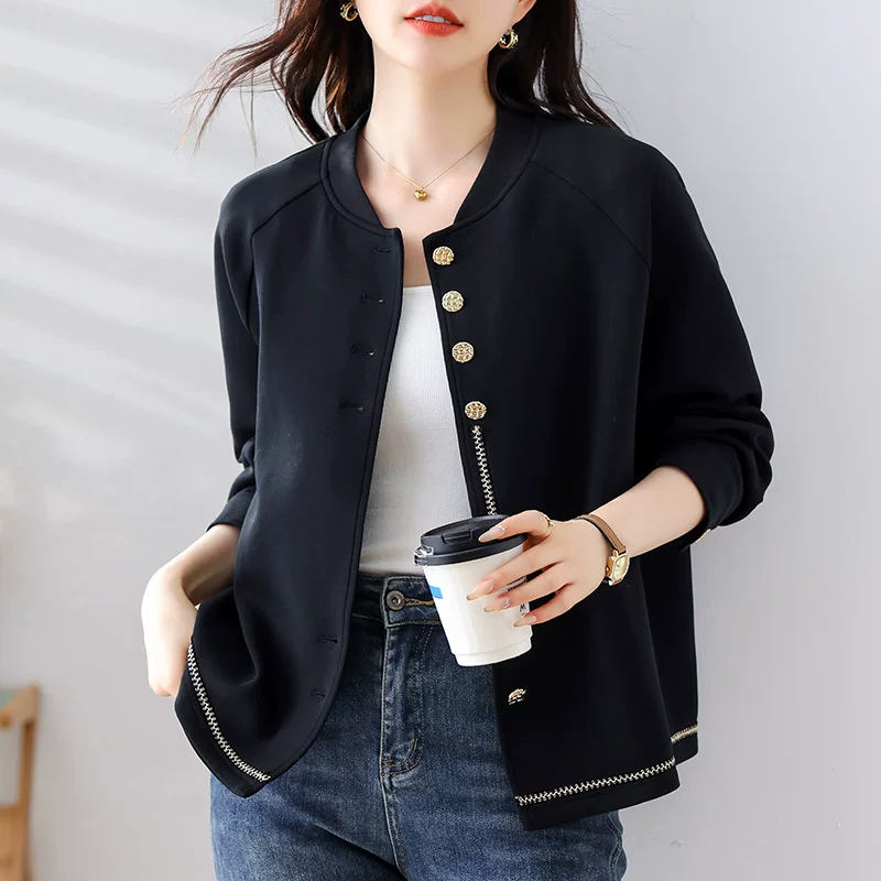 Black baseball uniform, autumn short jacket, Chanel style, oversize, plus size