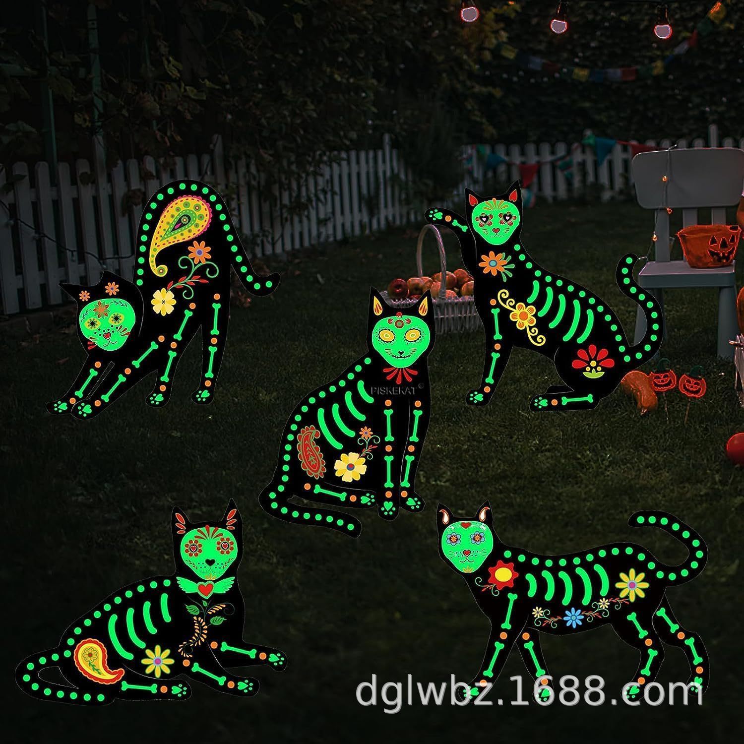 万圣节跨境爆款夜光花猫万圣节庭院地插牌户外草坪发光装饰地插牌