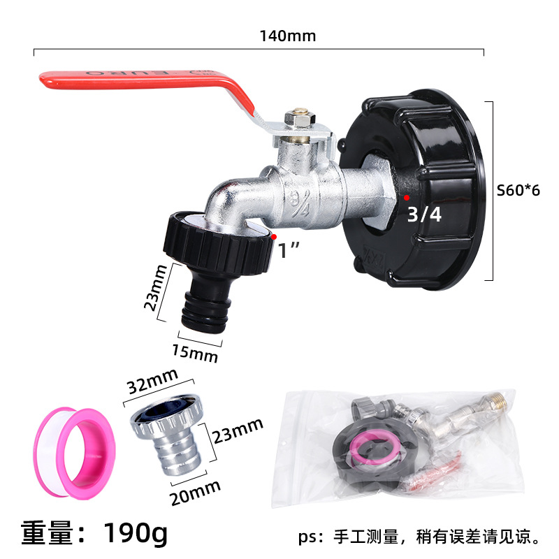 Transfronterizo tonelada barril accesorios conector IBC tonelada barril de latón boquilla de agua 1/2 pulgadas pezón grifo conector 3/4 grifo de la aleación