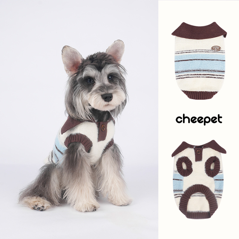 秋冬季狗狗猫咪衣服条纹翻领毛衣舒适保暖中小型泰迪布偶宠物衣服