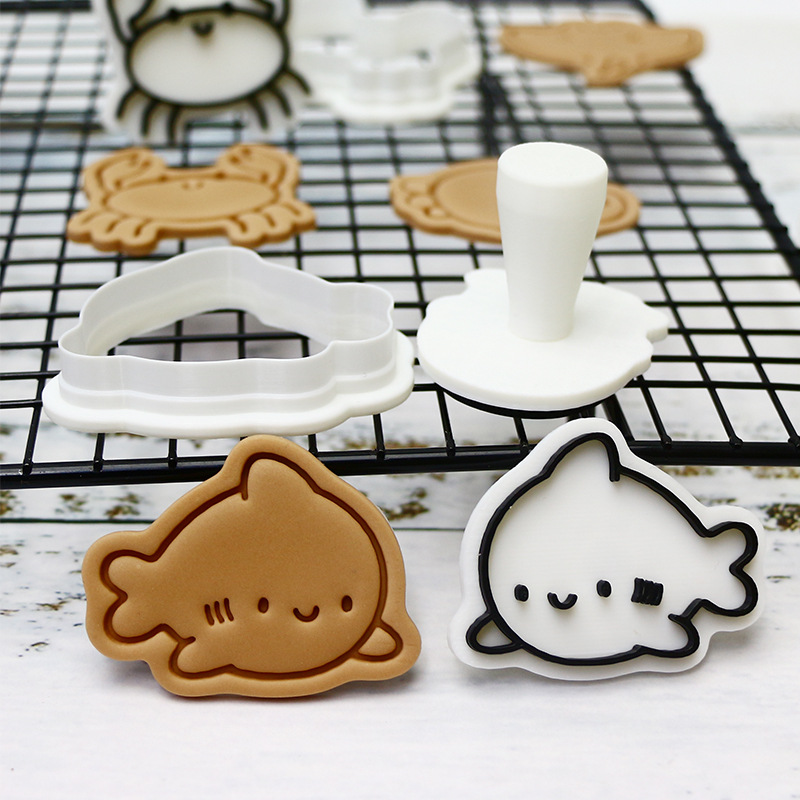 Molde de galletas de vida marina cangrejo pulpo delfín horneado DIY3D molde de corte de galletas de glaseado de prensa tridimensional
