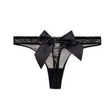 Varsbaby内裤细网纱性感全透明视诱惑薄款大蝴蝶结情调女T丁字裤