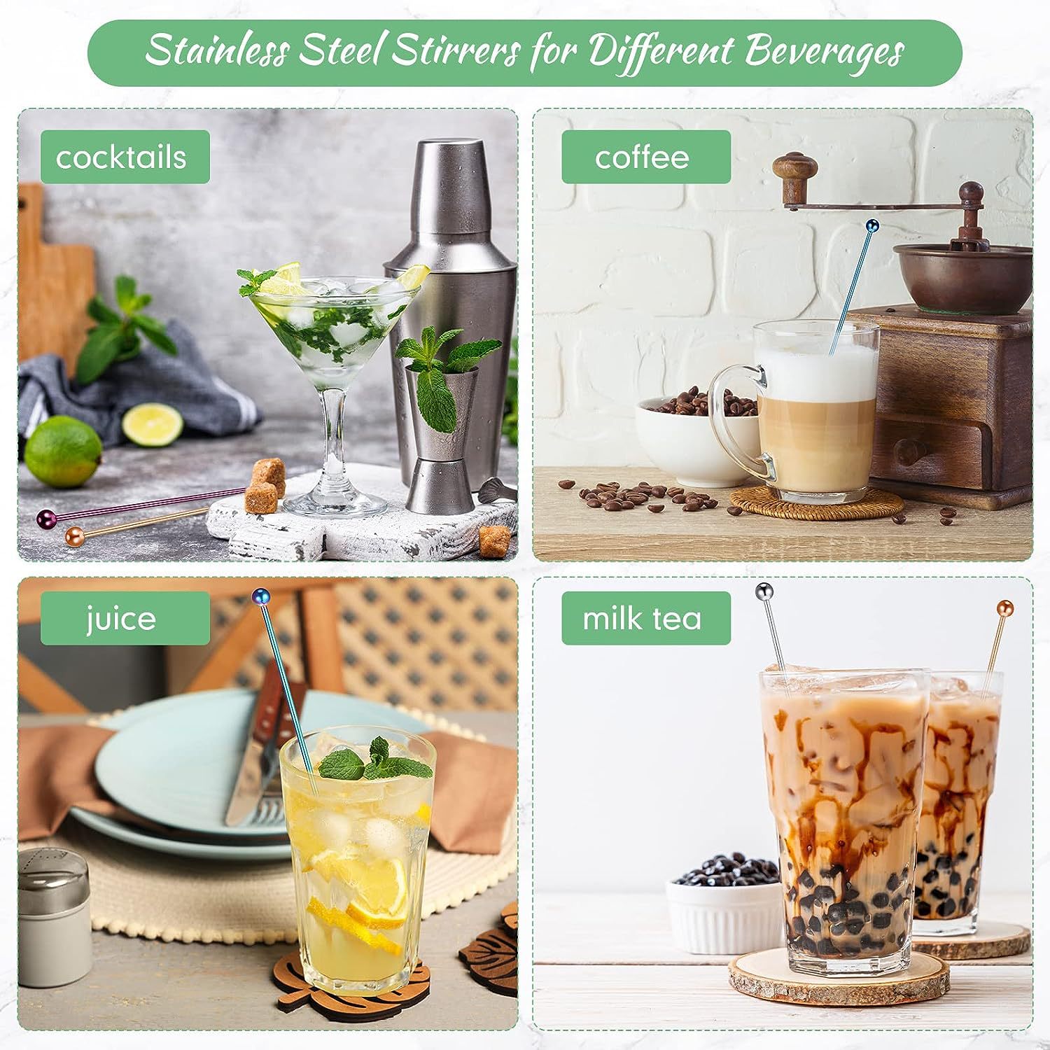 Transfronterizo 304 de acero inoxidable de mango largo varilla de agitación café leche té revolviendo palo cuchara creativa coctelera de oro