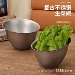 レトロなステンレスの野菜の桶は厚いレタスの桶の商用の火鍋の店の工業風の斜めの口の碗のバイキングの調味料の碗を厚くします。