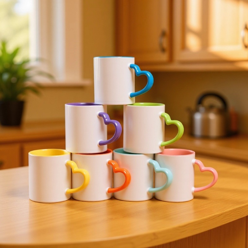 La taza de cerámica de doble color llega a la imagen para imprimir el patrón del logotipo, la transferencia térmica de regalos publicitarios, el color interior personaliza el negocio del color. image 3