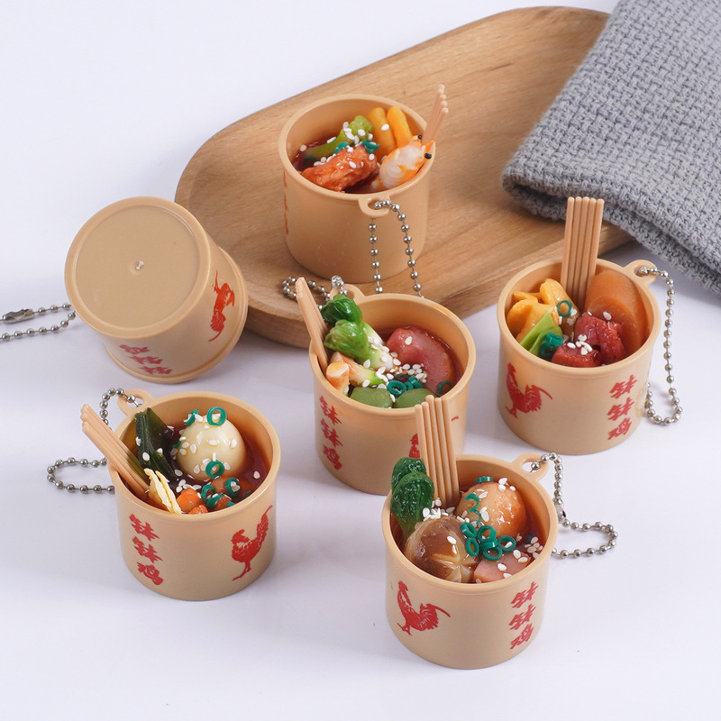 Simulated Food Bowl Chicken Bucket Keychain Pendant Night Market Snack Bowl Chicken Bag Pendant Miniature Food Toy