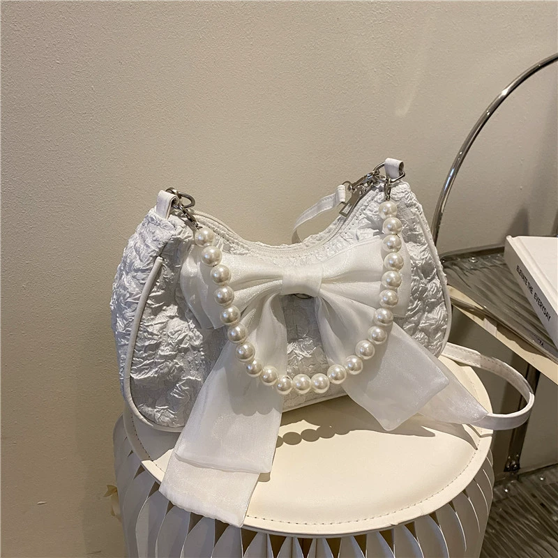 В этом году популярная ретро-бантик сумка женская весна 2022 новая мода жемчуг подмышки