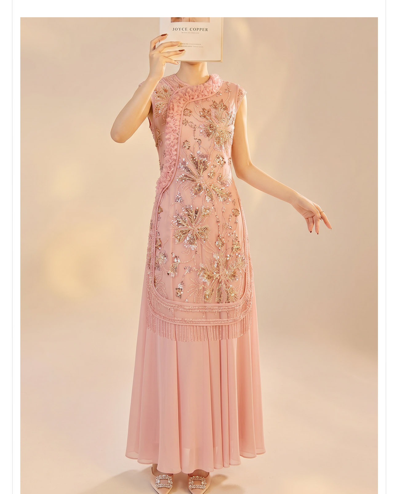 Đầm maxi nữ thêu hoa cao cấp kiểu mới — màu hồng chi tiết 10