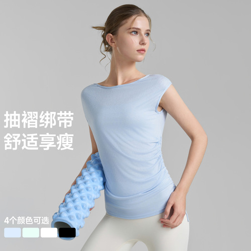 Cool sleeveless yoga T-shirt, high elastic drawstring yoga clothing new product slim sports shirt top for women 2025 summer