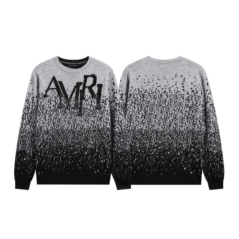 Cross-Border European and American Trendy Brand Amri Micro-Label Letter Bone Jacquard Casual Knitted Sweater Men's and Women's High Street Sweater Jacket