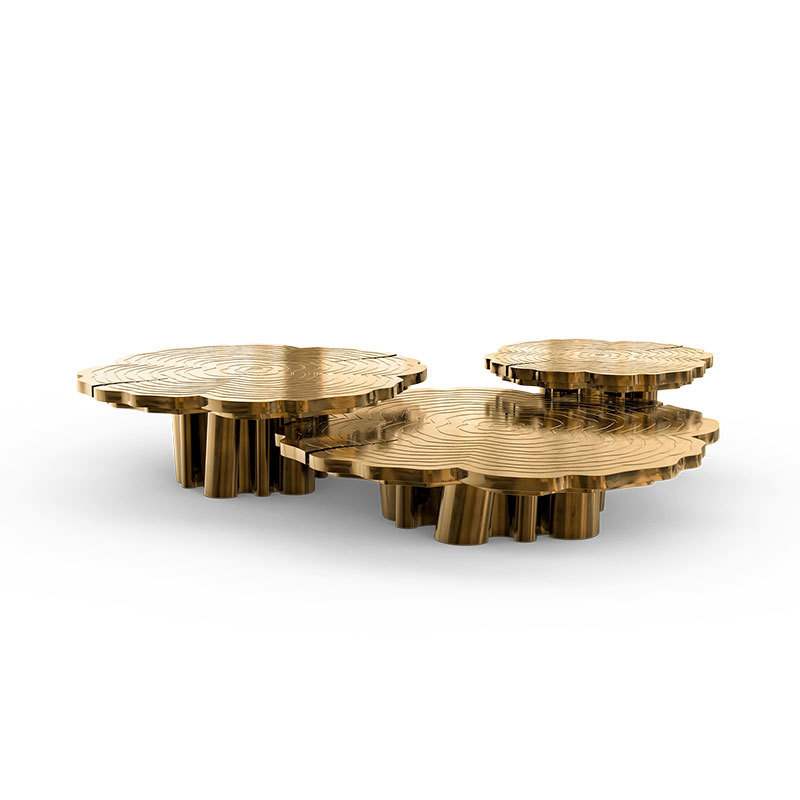 Modern Minimalist Stainless Steel Coffee Table, Irregular Shape, High-End Designer Villa Living Room Tree Root Coffee Table Set