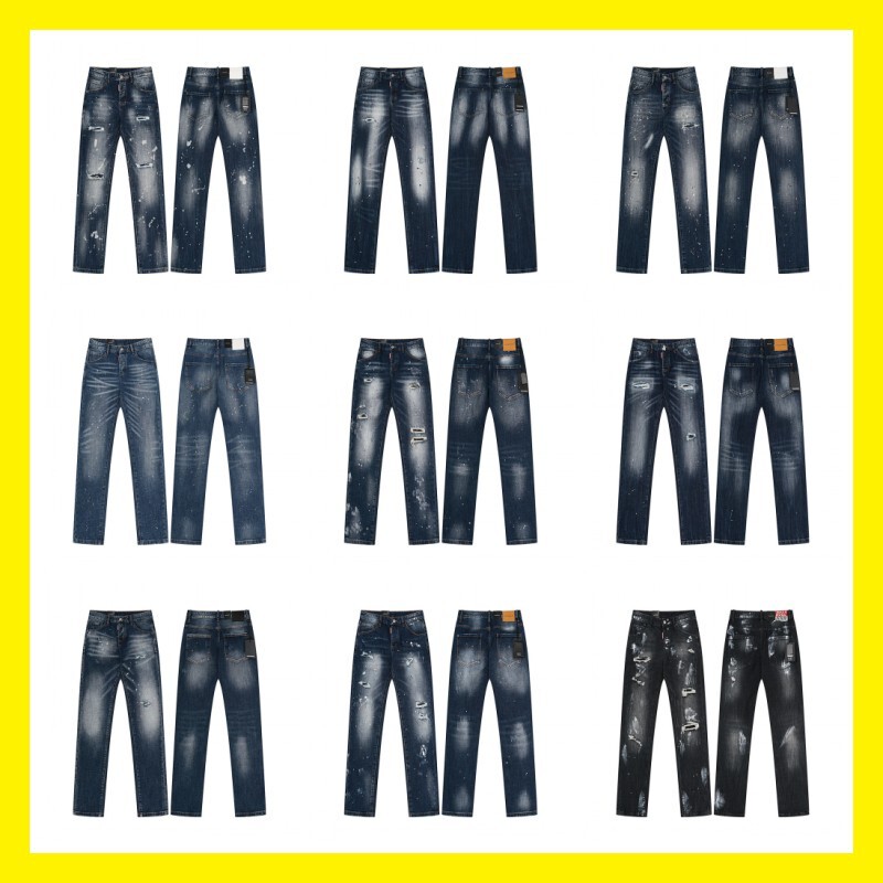 Dsquared 2 Trendy High-Street Style Splatter Paint Ripped Design Patchwork Washed Vintage Slim-Fit Casual Skinny Jeans