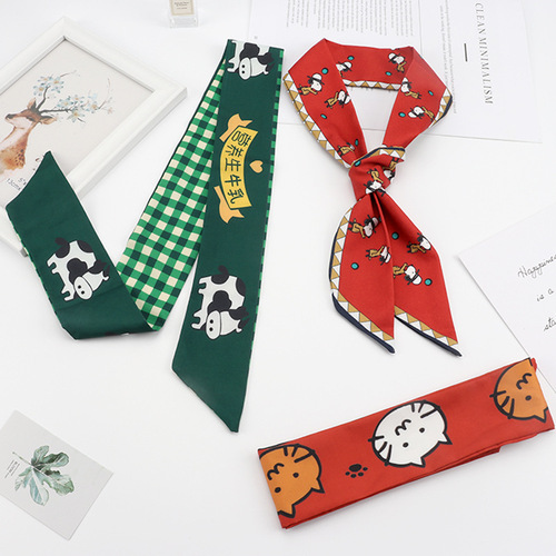 French Retro Silk Scarf Headband for Women, Business Bow Tie Scarf, Versatile Outing Scarf, Decorative Hairband