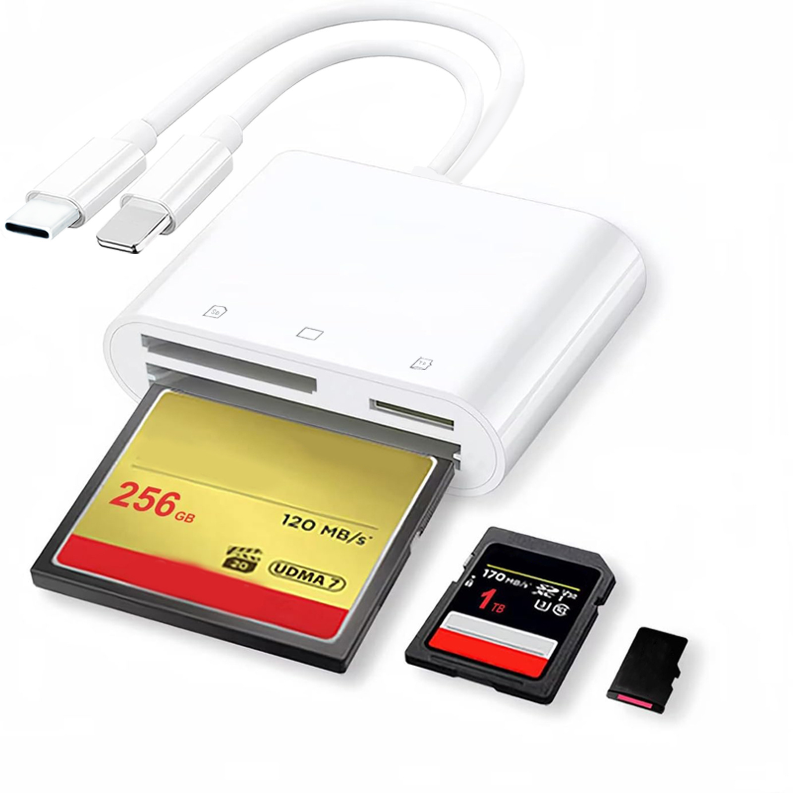 Adecuado para teléfonos móviles Apple 1615 Android, lector de tarjetas multifunción todo en uno con conexión Type-C para tarjetas SD, TF y CF.