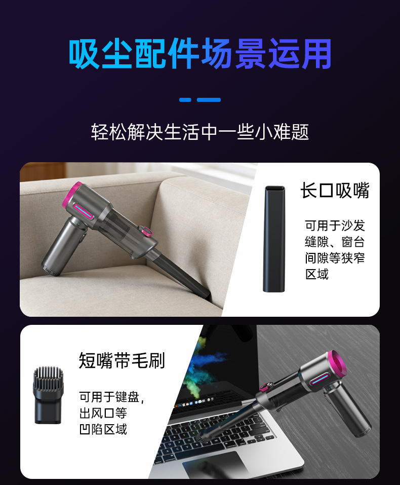 Car Vacuum Cleaner, Handheld Brushless Dust Removal and Inflator, Large Suction Power, Four-In-One Mini Car Dust Blower V27S
