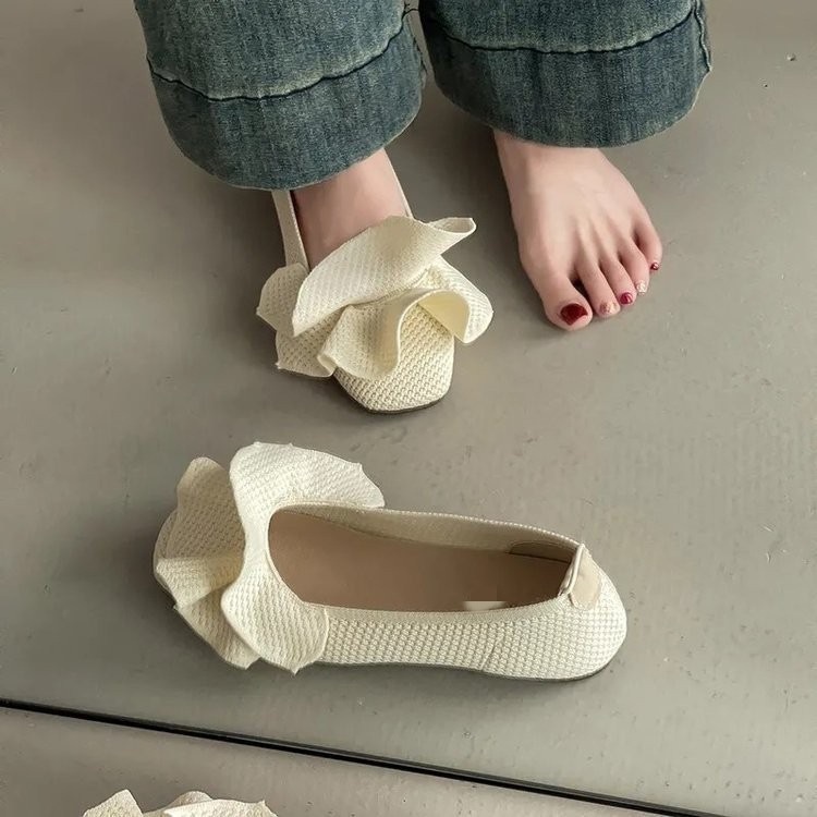 Suela blanda francesa de punto cómodo borde de loto zapatos abuela 2026 nuevo verano con falda ballet zapatos planos para mujeres