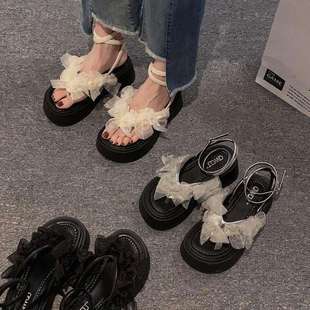 Platform Thick-Soled Sandals with Skirts for Women's Summer Outer Wear, Fashionable and High-End 2025 New French Wedge-Heeled Women's Sandals