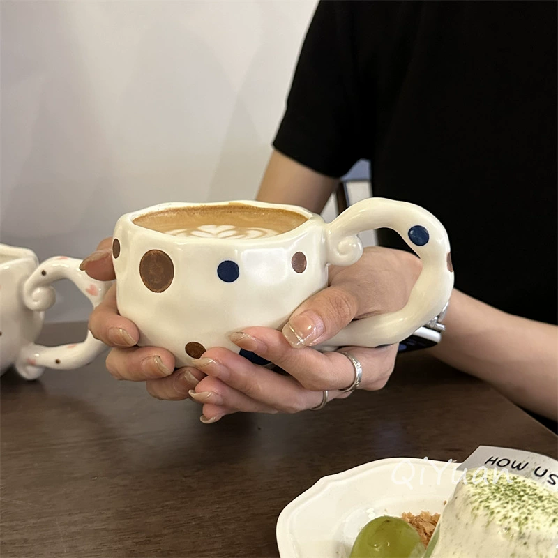hand-painted ceramic coffee cup, francе retro из стиля, 300 мл, неравномерный милый дизайн