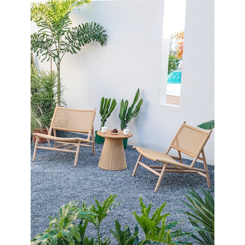 Maple Wood color Leisure 2 sillas + Mesa de café de Ratán de 50 cm