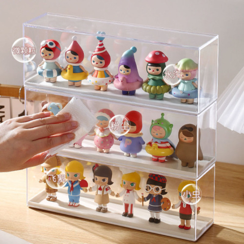 Blind Box Figure Display Box Waterproof Dustproof Moistureproof Anti-Toppling Transparent Desk Figure Storage Box with Stacking Display Stand