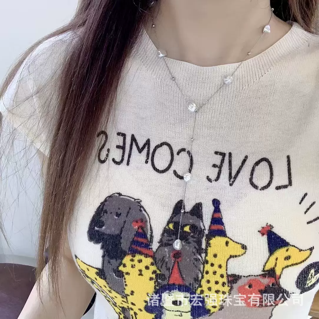 淡水无核keshi碎银子天然异形巴洛克满天星珍珠项链S925银毛衣链