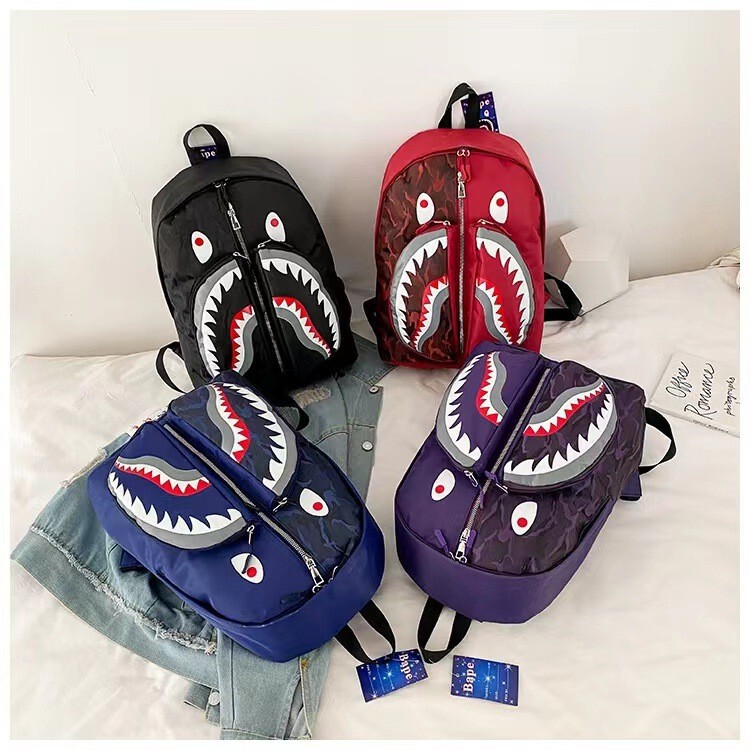 2024 New Shark School Bag Bape Personalized Graffiti Student Backpack Men's and Women's Fashion Trendy Backpack