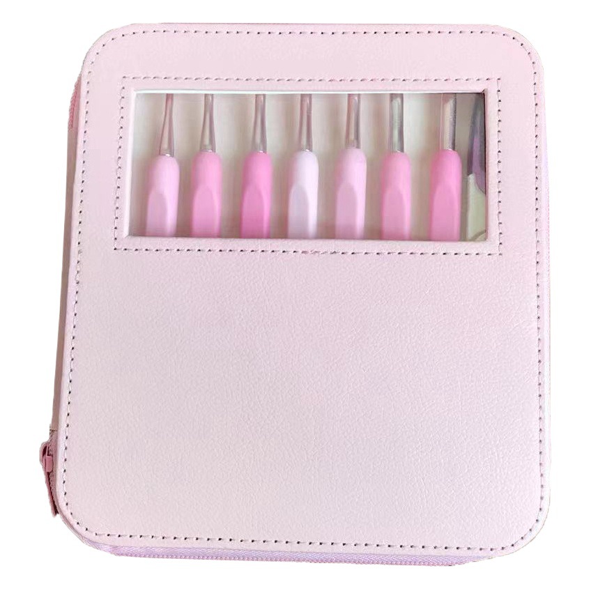 Bolso de mano rosa degradado de estilo japonés, bolso tejido de crochet suave para uso diario transfronterizo