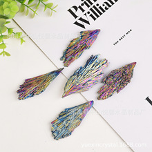 天然黑碧玺电镀彩色孔雀羽毛矿物标本造景彩虹晶簇原石工厂批发