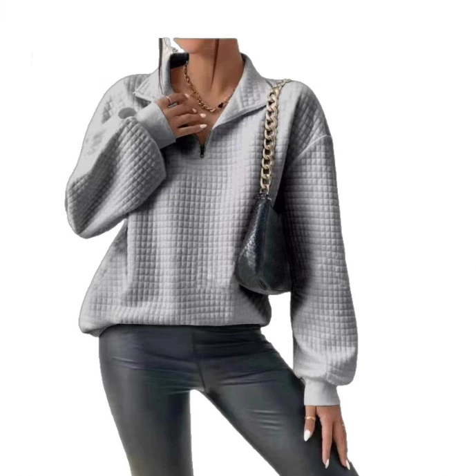 2024 европейские и американские осенние взрывные модели удобные свободные текстуры ткани сплошной цвет молнии воротник с длинными рукавами