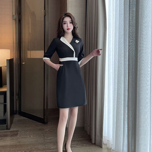 New Beauty Work Clothes Women's Classy Beauty Salon Foot Bath Pedicure Technician Suit 262 Mid-sleeve Dress