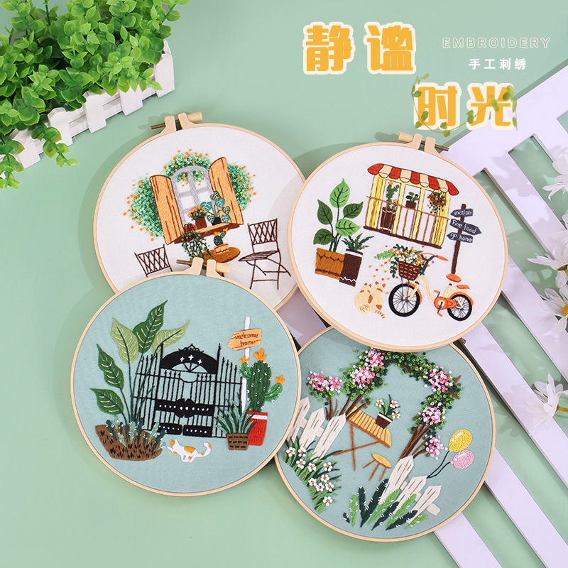 Nuevo producto original DIY material bordado a mano tiempo tranquilo hogar vida verde mesas de té transfronterizas Inglés