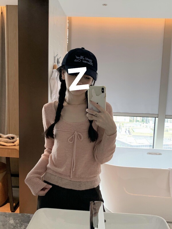 秋季粉色设计感巨好看的长袖上衣女韩系氛围感早秋穿搭针织衫毛衣|undefined