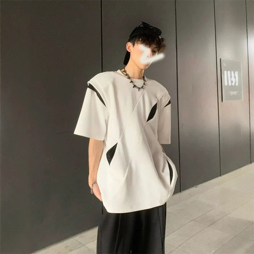 Designer Shoulder Collar T-Shirt for Men, Niche High-End, Fragmented Deconstruction, American Short Sleeve, Trendy Brand, Men's Model Fashion