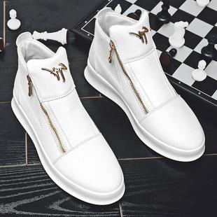 Trbottomy Men's Shoes Summer 2025 New Leather Breathable High-Top Shoes Thick-Soled White Casual Shoes Men's High-Top Sneakers