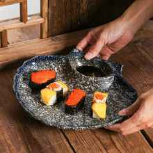 陶】日式餃子盤陶瓷盤帶醋碟家用菜盤子早餐盤烤肉壽司盤餐廳