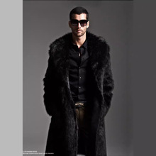 跨境 速卖通仿皮草男装外套长款长毛皮草风衣外套西服领大衣大码