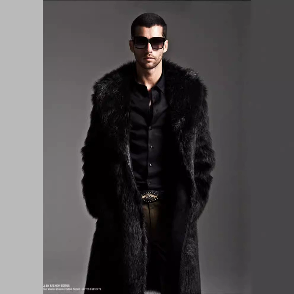 Трансграничный AliExpress имитация меха мужское пальто длинное длинное шерстяное пальто пальто костюм с воротником пальто большого размера