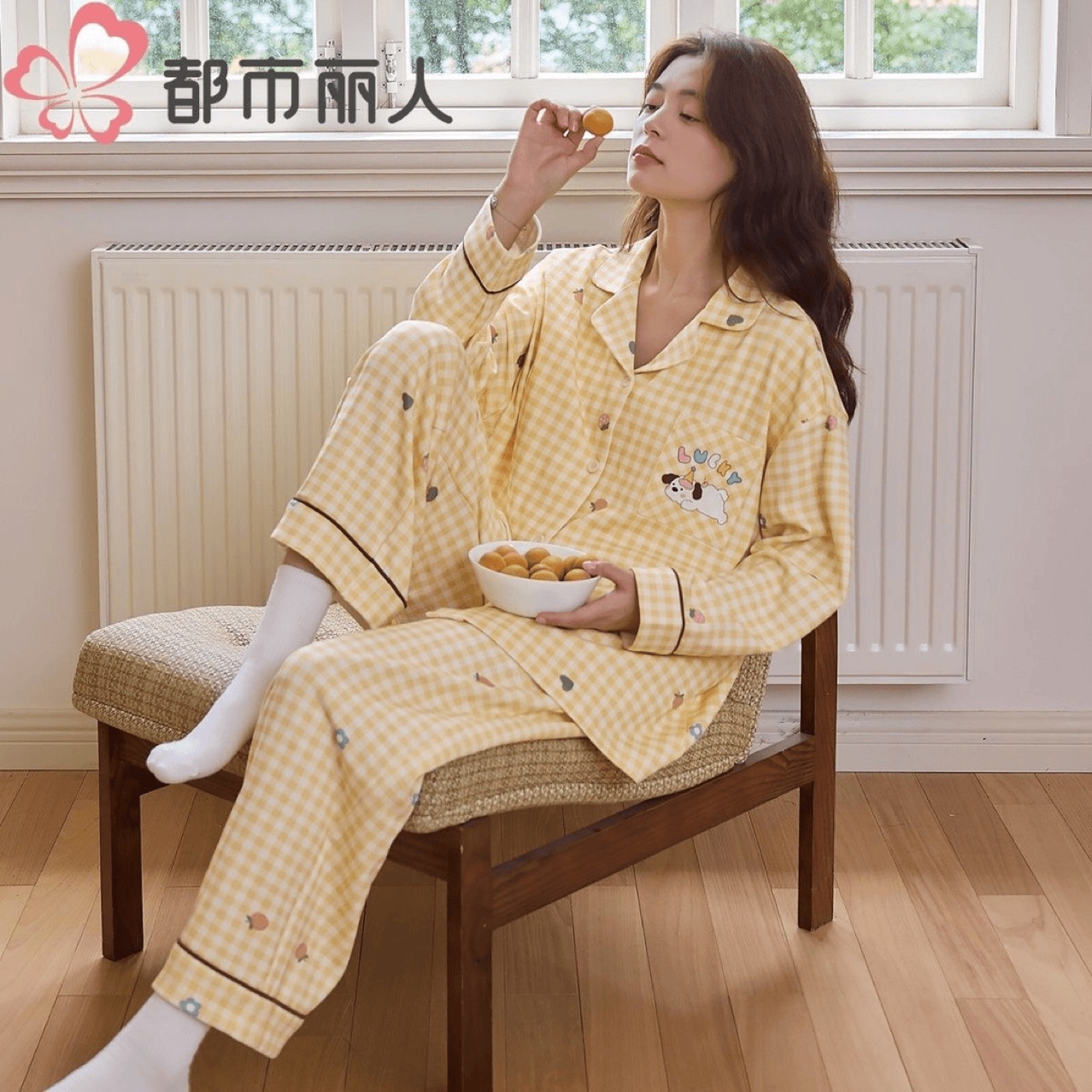 100%纯棉睡衣女士秋冬季长袖开衫少女卡通休闲可外穿全棉家居服女
