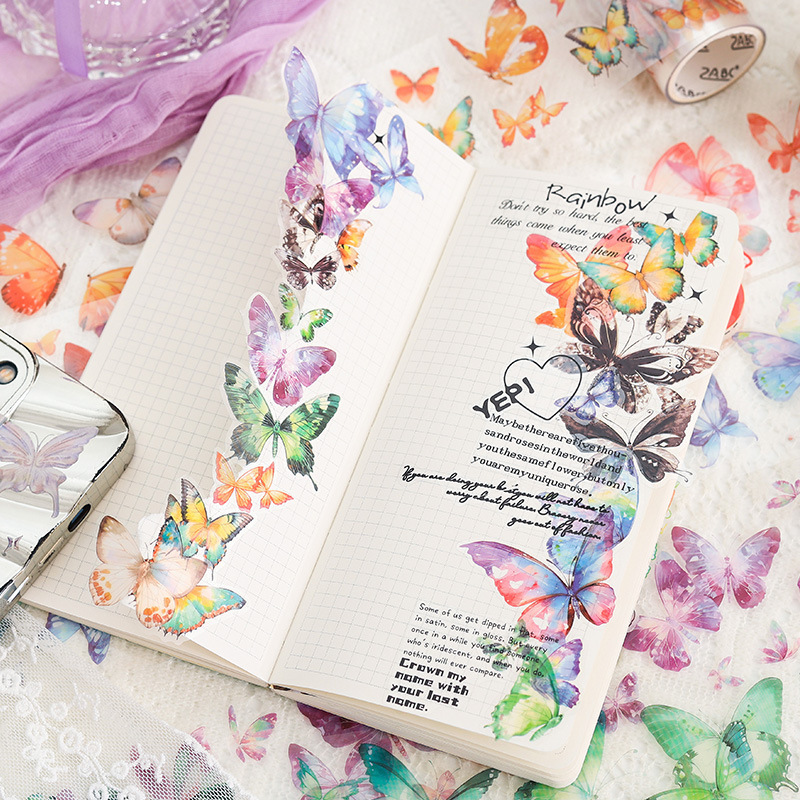 Petal de flor de sueño especial aceite impermeable pet cinta adhesiva caja diy diario pegatinas paisajísticas transfronterizas pegatinas de mariposa