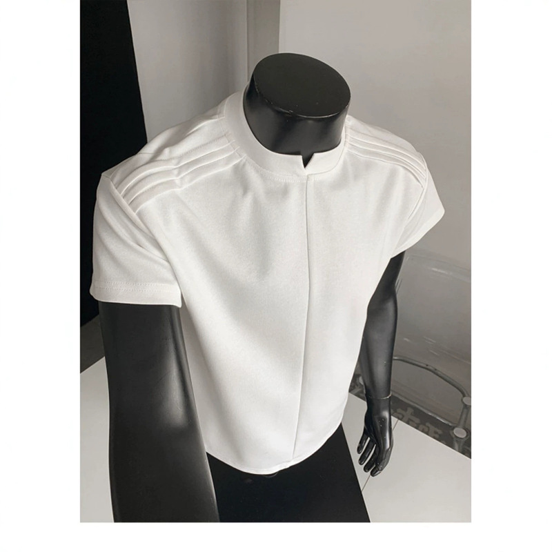 Summer American Retro Style Regular Shoulder Short-Sleeve Oversized Solid Color Heavyweight T-Shirt for Men with a High-End Feel and Small V-Neck Half-Sleeve Design Summer American Retro Style Regular Shoulder Short-Sleeve Oversized Solid Color Heavyweight T-Shirt for Men with a High-End Feel and Small V-Neck Half-Sleeve Design