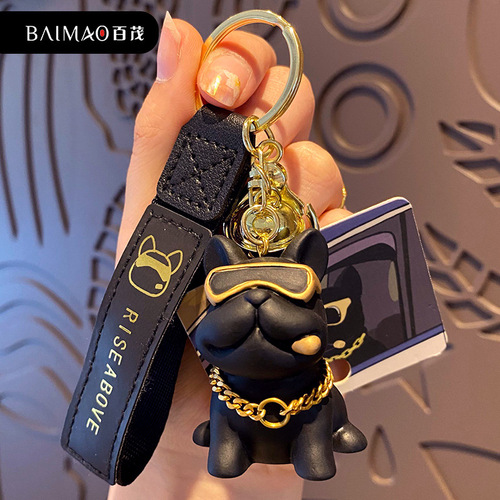 Baimao original cool bulldog keychain for men and women cute creative resin dog doll key chain bag pendant