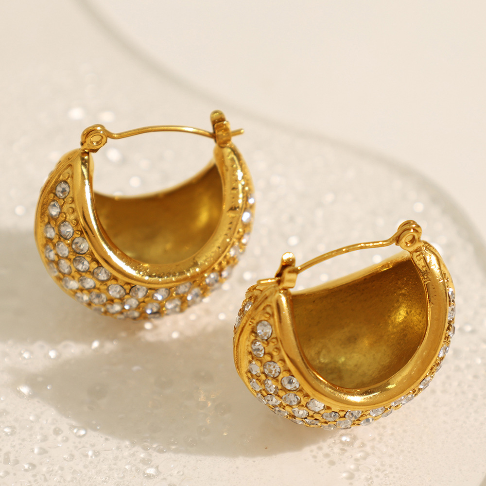 1 Pair Luxurious Series Classic Geometric Stainless Steel 18K Gold Plated Rhinestone Women Hoop Earrings h5 Picture8