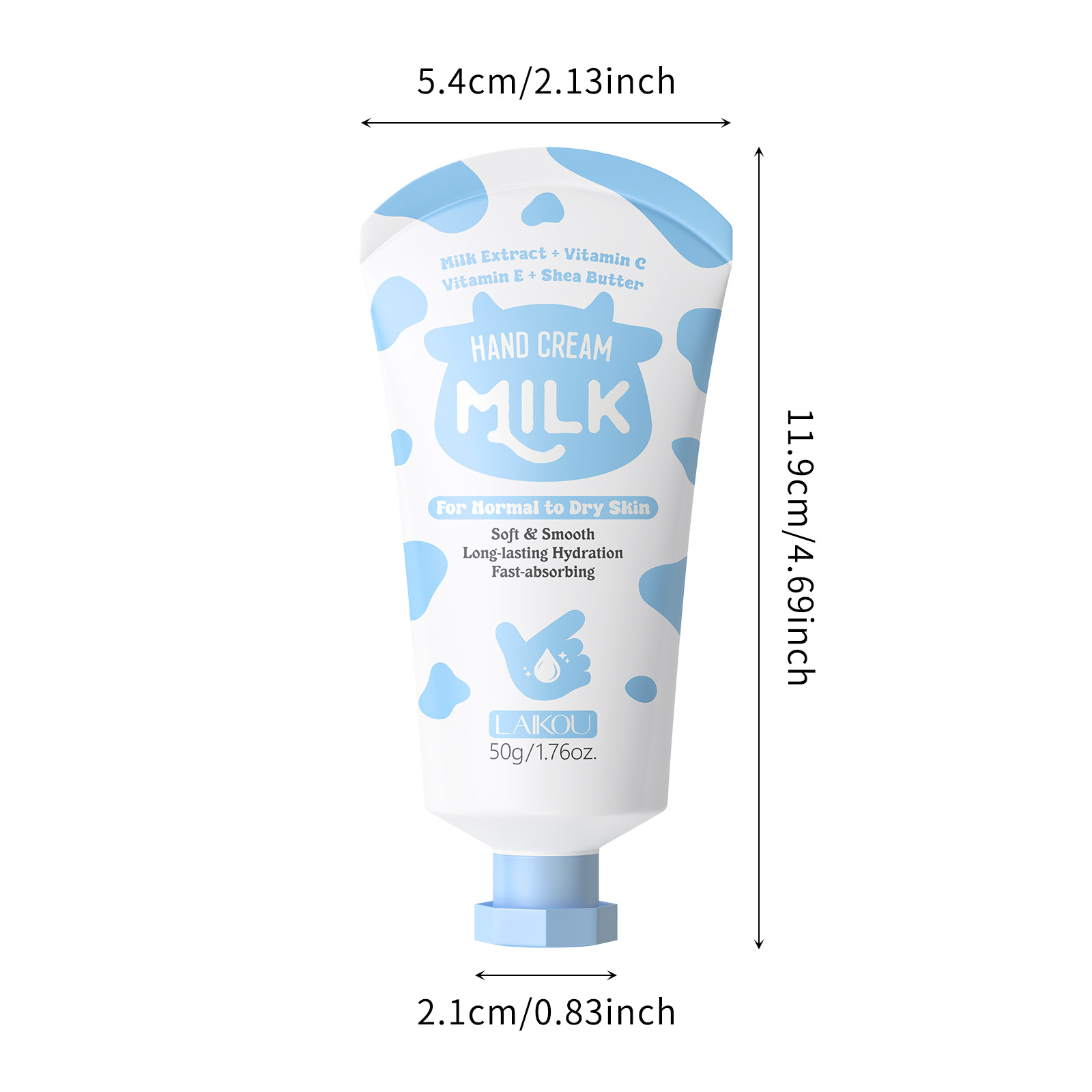 The new cross-border product LAIKOU Milk Hand cream 50G and Cream hydrates, moisturizes and nourishes the skin on hands Specification drawing