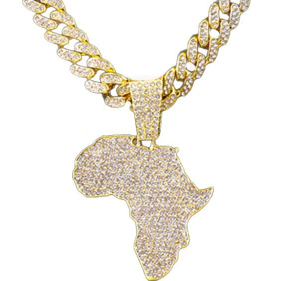 Collar con colgante de mapa con diamantes personalizado, cadena cubana, estilo hip-hop europeo y americano, moderno y genial, cadena para la clavícula, accesorio.