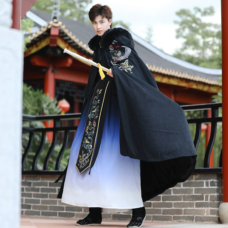 Плащ-тренч Hanfu длинная капюшонная куртка, демисезонный теплый плащ, легкая 0,3 кг