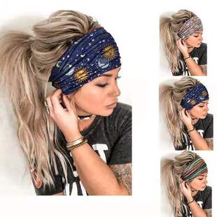 European and American Cross-Border New Style Personalized Striped Printed Yoga Sports Wide-Brimmed Elastic Sweat-Absorbent Headband Face Wash Women's Headband