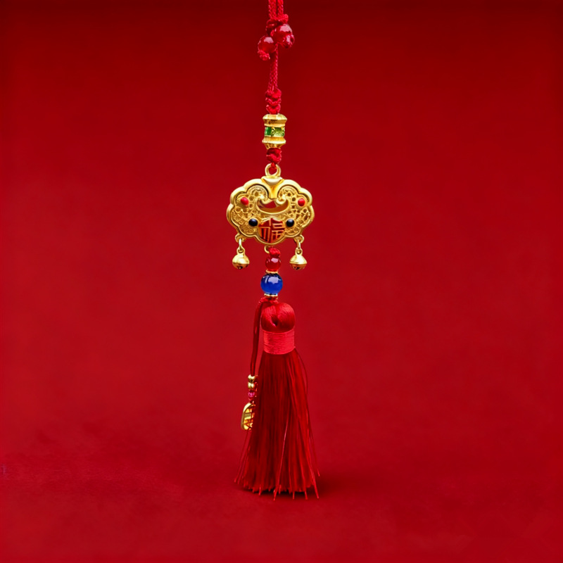 Cinnabar Car Hanging Amulet for Good Luck and Safety, New Year Red Gold-Eating Beast Lucky Cat Car Hanging Ornament Wholesale