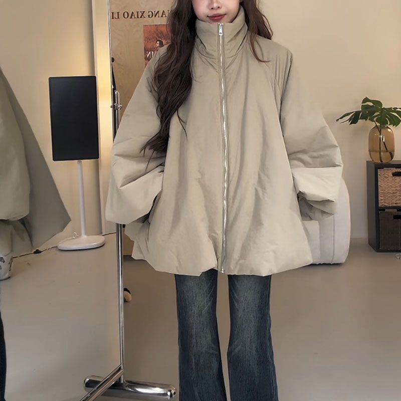 冬新款韩版简约花苞设计慵懒风棉衣外套女宽松休闲百搭网红棉服潮